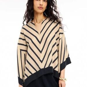 Maline Birger Black Cream Striped Top SIZE 0 Dolman Artsy Cocktail Designer $350